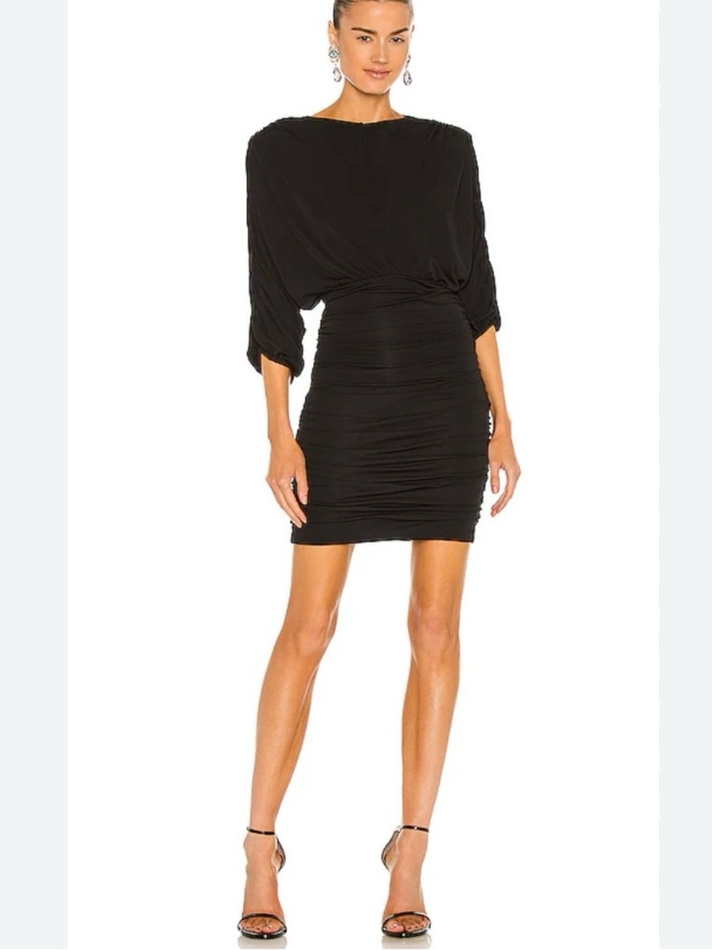 Cinq a Sept 5a7 Bria Ruched Stretch Jersey Mini Dress Black size medium